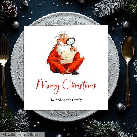 水彩サンタおもしろホリデー コクテール ナプキン スタンダードランチョンナプキン