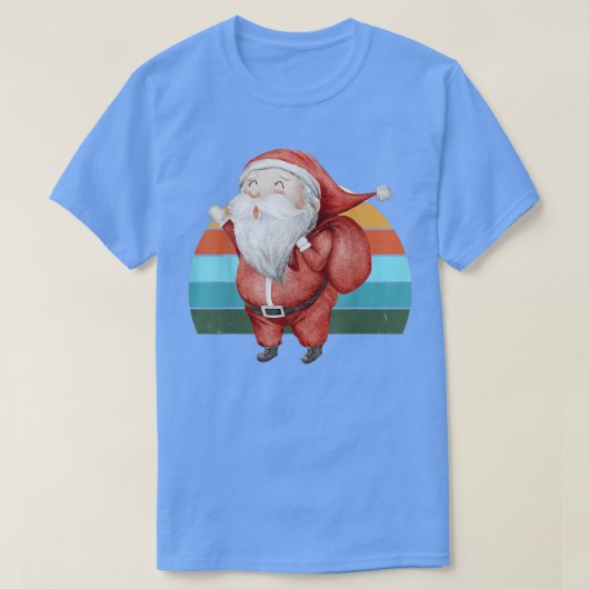水彩サンタクリスマスツリーライトズクリスマスティーン Tシャツ (デザイン正面)