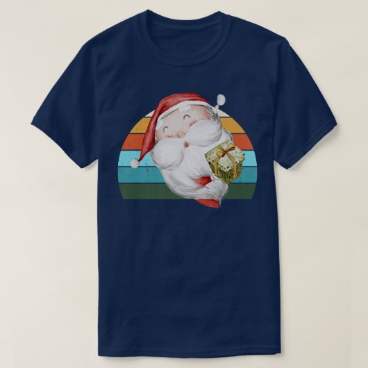 水彩サンタクリスマスツリーライトズクリスマスティーン Tシャツ (デザイン正面)