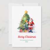 水彩サンタクリスマスツリー非写真 シーズンカード (正面)