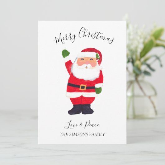 水彩サンタクロースと明るいメリークリスマス シーズンカード (スタンド正面)