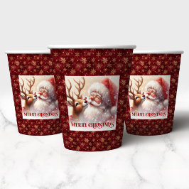 水彩サンタクロース ルドルフ クリスマスの飾り付け 紙コップ