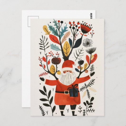 水彩サンタフラワーカラフルズクリスマス ポストカード (正面/裏面)