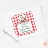 水彩サンタ赤チェッククッキー スクエアシール (封筒)