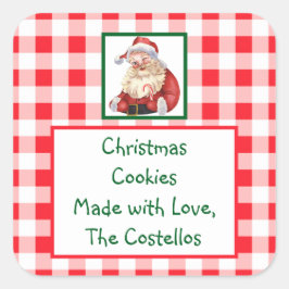 水彩サンタ 赤チェック クッキー スクエアシール