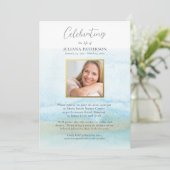 水彩サンディビーチお祝いの写真 招待状 (スタンド正面)