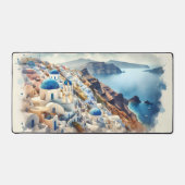 水彩サントリーニギリシャブルーとホワイト デスクマット (正面)