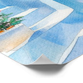 水彩サントリーニ地中海のトラベルアート ポスター (角)