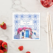 水彩サントリーニ結婚ギリシャの青と白 スタンダードカクテルナプキン (インサイチュ)