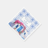 水彩サントリーニ結婚ギリシャの青と白 スタンダードカクテルナプキン (角)