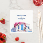 水彩サントリーニ結婚ギリシャの青と白 スタンダードカクテルナプキン (インサイチュ)