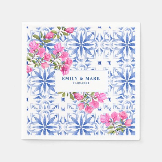 水彩サントリーニ結婚ギリシャの青と白 スタンダードカクテルナプキン (正面)