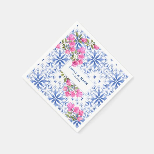 水彩サントリーニ結婚ギリシャの青と白 スタンダードカクテルナプキン (角)