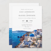 水彩サントリーニ QRコード ギリシャ 結婚式 招待状 (正面/裏面)