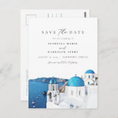 水彩サントリーニGreeceスカイライン日付を保存 ポストカード (正面/裏面)