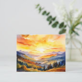 水彩サンライズオーバーマウンテンレンジ ポストカード (スタンド正面)