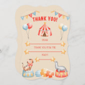 水彩サーカス動物の誕生日感謝カード (正面/裏面)