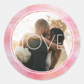 水彩サークルピンクピーチカスタム写真 ラウンドシール (正面)