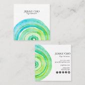 水彩サークルリングや輪抽象芸術ミニマリストグリーン スクエア名刺 (正面/裏面)