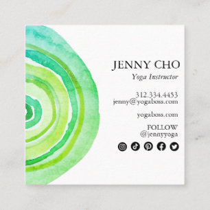 水彩サークルリングや輪抽象芸術ミニマリストグリーン スクエア名刺