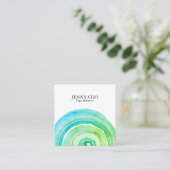 水彩サークルリングや輪抽象芸術ミニマリストグリーン スクエア名刺 (スタンド正面)