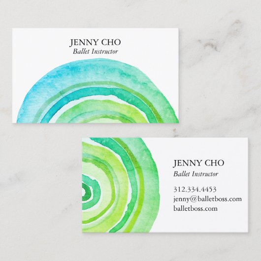 水彩サークルリングや輪抽象芸術ミニマリストグリーン 名刺 (正面/裏面)