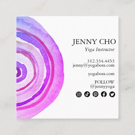水彩サークルリングや輪抽象芸術ミニマリストパープル スクエア名刺 (裏面)