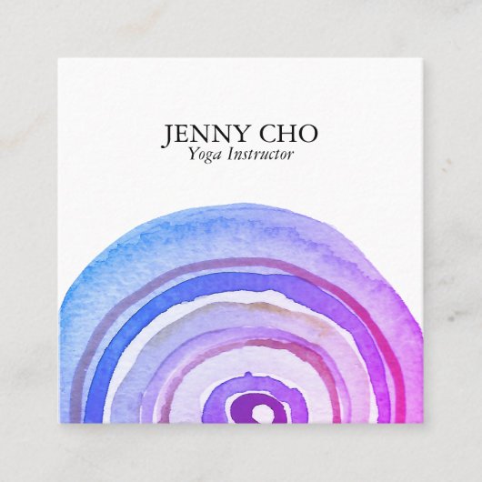 水彩サークルリングや輪抽象芸術ミニマリストパープル スクエア名刺 (正面)