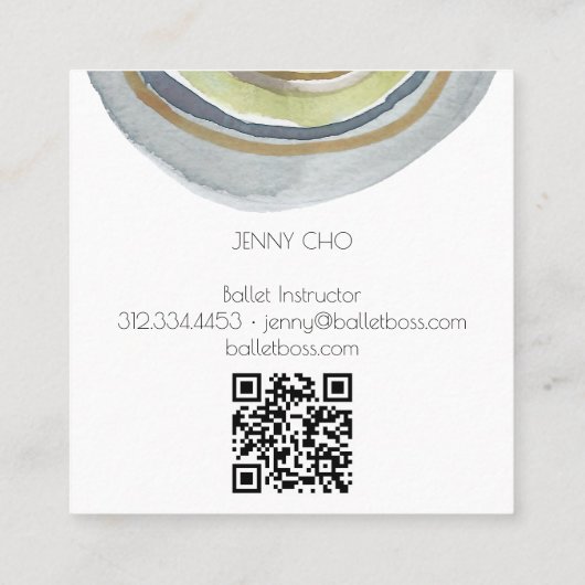 水彩サークル抽象芸術ミニマリスト中立QR スクエア名刺 (裏面)