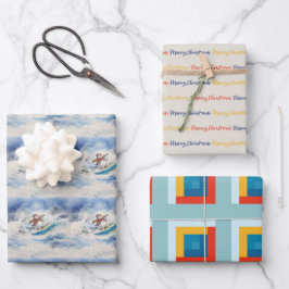 水彩サーフィン雪だるま ラッピングペーパーシート