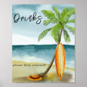 水彩サーフビーチ – ドリンク ポスター (正面)