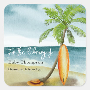 水彩サーフビーチ – ライブラリ用 スクエアシール