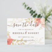 水彩サーモンピンクのバラ&金ゴールドの葉救T セーブザデート (スタンド正面)