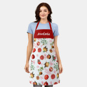 水彩ザクロ地中海のン果柄 エプロン (着用した状態)