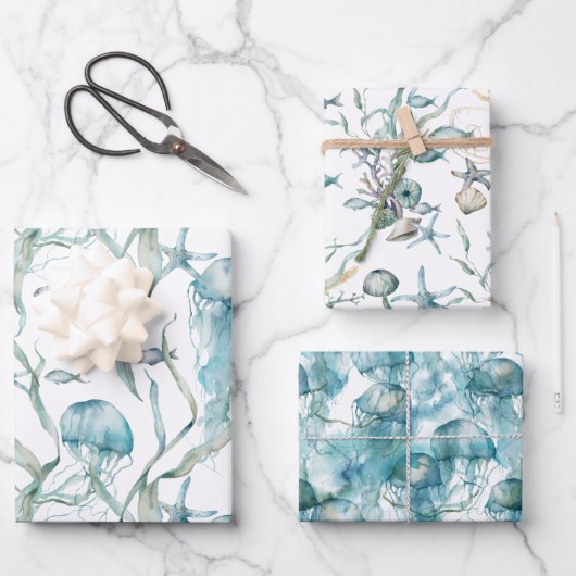 水彩ザシークラゲラッピングペーパー ラッピングペーパーシート (正面)