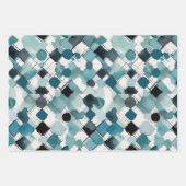 水彩シェイプのダイヤモンド円の長方形ブルー ラッピングペーパーシート (正面)
