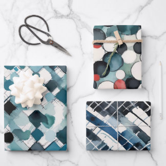 水彩シェイプのダイヤモンド円の長方形ブルー ラッピングペーパーシート