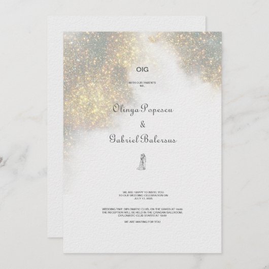 水彩シェイプグリーングリッター結婚式招待状 招待状 (正面/裏面)