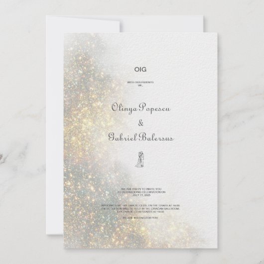 水彩シェイプグリーングリッター結婚式招待状 招待状 (正面)