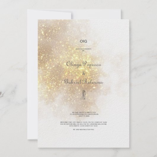 水彩シェイプバラグリッター結婚式招待状 招待状 (正面)