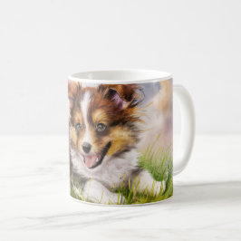 水彩シェットランド・ シープドッグ子犬 コーヒーマグカップ
