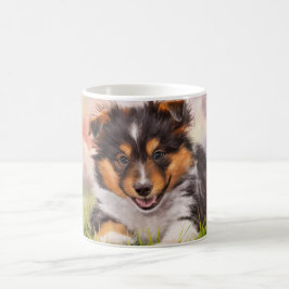 水彩シェットランド・ シープドッグ子犬 コーヒーマグカップ
