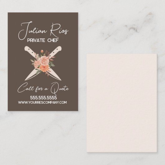 水彩シェフレストラン調理師ナイフフローラ 名刺 (正面/裏面)
