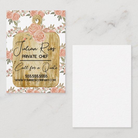 水彩シェフ調理師切断ボードフローラ 名刺 (正面/裏面)