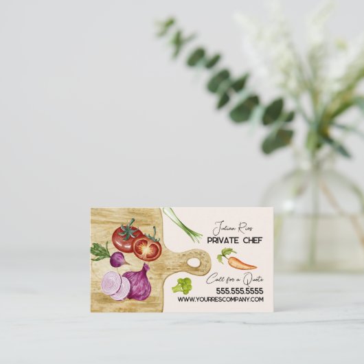 水彩シェフ野菜カッティングボード 名刺 (スタンド正面)