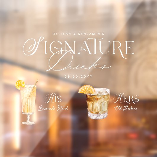 水彩シグネチャードリンク結婚のバー標識にしがみつく ウィンドウサイン (シート2)