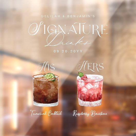 水彩シグネチャードリンク結婚のバー標識にしがみつく ウィンドウサイン (シート2)