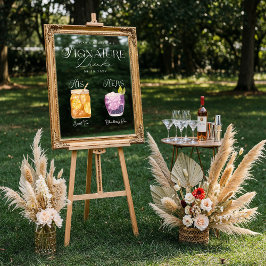 水彩シグネチャードリンク結婚のバー標識にしがみつく ウィンドウサイン