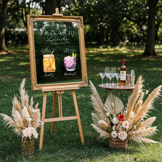 水彩シグネチャードリンク結婚のバー標識にしがみつく ウィンドウサイン