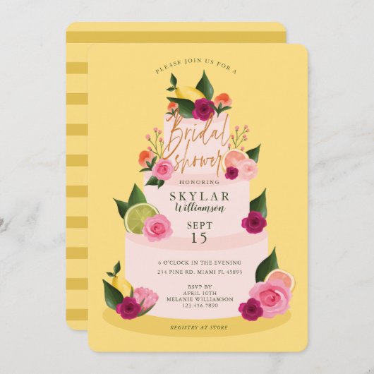 水彩シタスフローラ3ティエケーキブライダルシャワー 招待状 (正面/裏面)